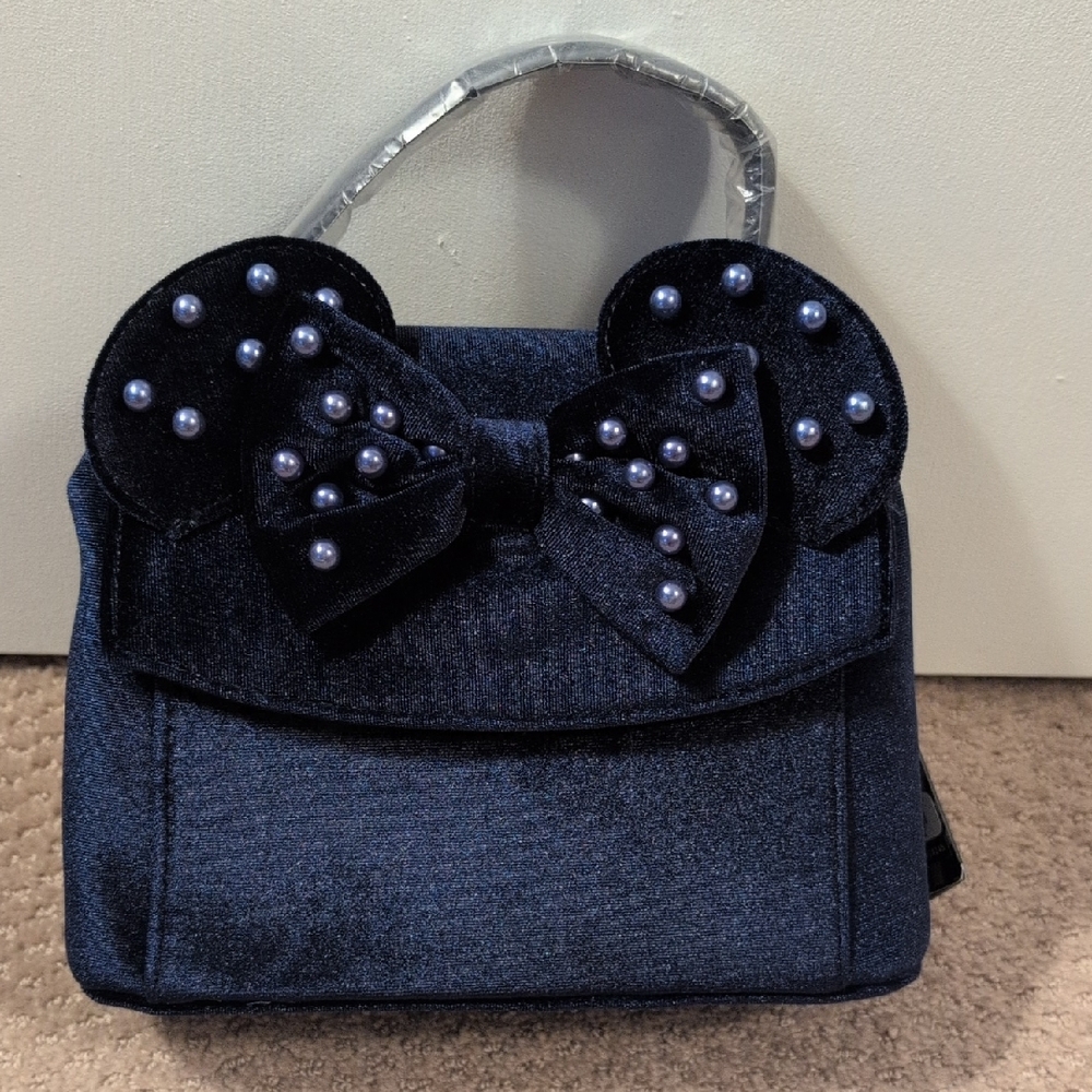 Loungefly Blue Minnie Mouse Velvet Crossbody Pearls Bag (Wallet Also In Closet) - Picture 2 of 12